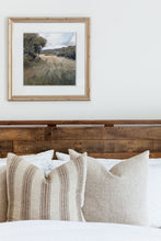 Load image into Gallery viewer, Green Plains. Wendover Art. Elsie Home. Framed art for the home. Custom framed art. Landscape painting. Framed landscape art. California casual style art. Vintage inspired art. Throw pillow. Ginger Sparrow, striped pillow, vintage pillow, accent pillow, linen pillow, designer pillow, accent pillow, throw pillow