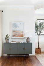 Load image into Gallery viewer, Ikea Hack. Stockholm Sideboard. Caldwell Green by Benjamin Moore. Fields of Color wall art. Wendover Art. Yellow Fields. California casual design. Landscape art for the home. How to choose art for the home. Customizable art. Elsie Home.