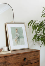 Load image into Gallery viewer, Figure of a Girl art. Wendover Art. Arched mirror. Leaning mirror. California casual decor. Vintage inspired bedroom. Dresser styling. How to style a dresser. Leaning art. California style. California casual bedroom.