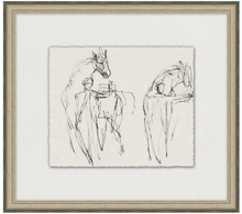 Load image into Gallery viewer, Charcoal sketch artwork, charcoal sketch of horses, horse artwork, Wendover Art, Elsie Home, Horse Tamers, customizable art, custom framed art, California Casual