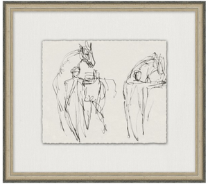 Charcoal sketch artwork, charcoal sketch of horses, horse artwork, Wendover Art, Elsie Home, Horse Tamers, customizable art, custom framed art, California Casual